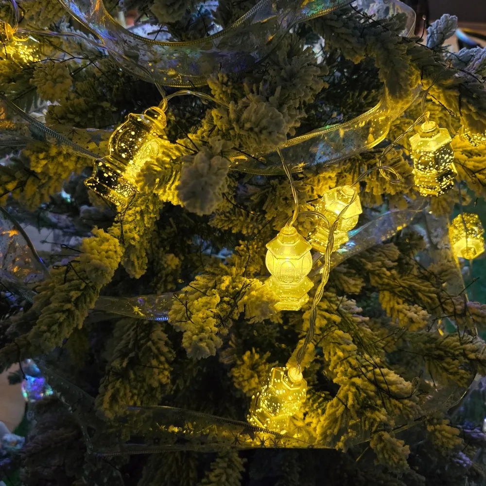 1PC 1.5M10LED Ramadan Golden Lantern Fairy String Lights, Battery Powered, for Eid Mubarak Party Islamic Festival Home Decor