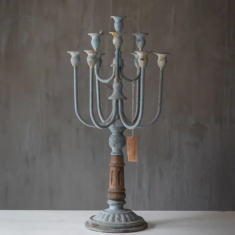 Vintage Old Candlestick European Iron Decorative Ornaments Desktop Creative Metal Birdcage Country Dining Room Ornaments