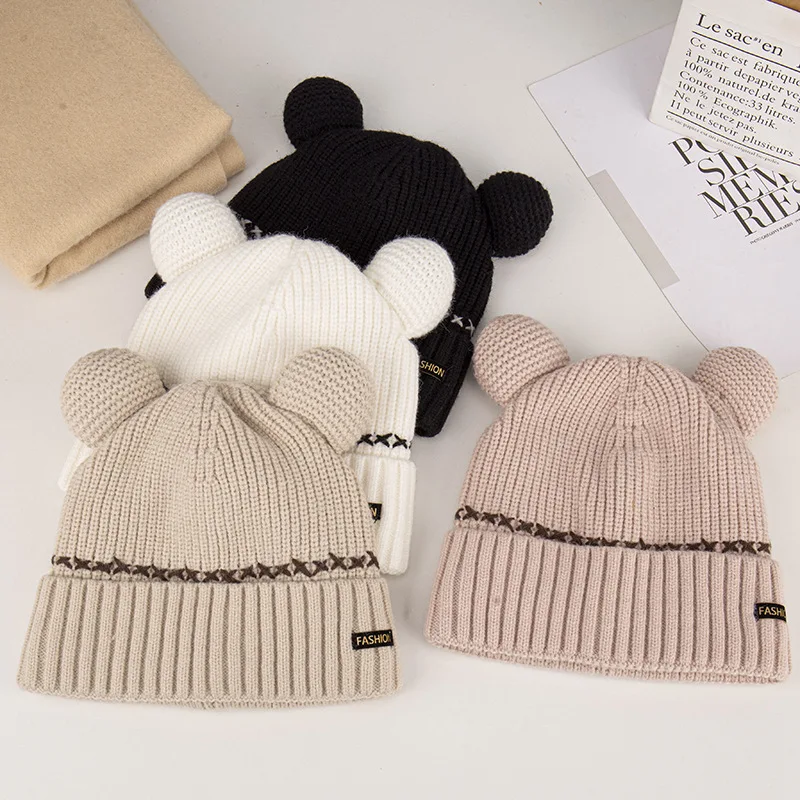 Autumn New Warm Mickey Ear Wool Hat Women Lovely Retro Japanese Plush Knitted Hat HAT221213-1