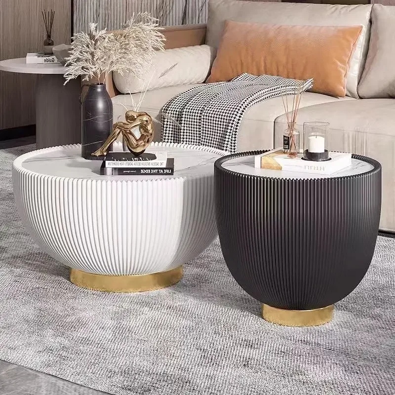 

Creative Rock Board Tea Tables Light Luxury Modern Small Family Living Room Italian Round Match Tea Tables Design Muebles Table