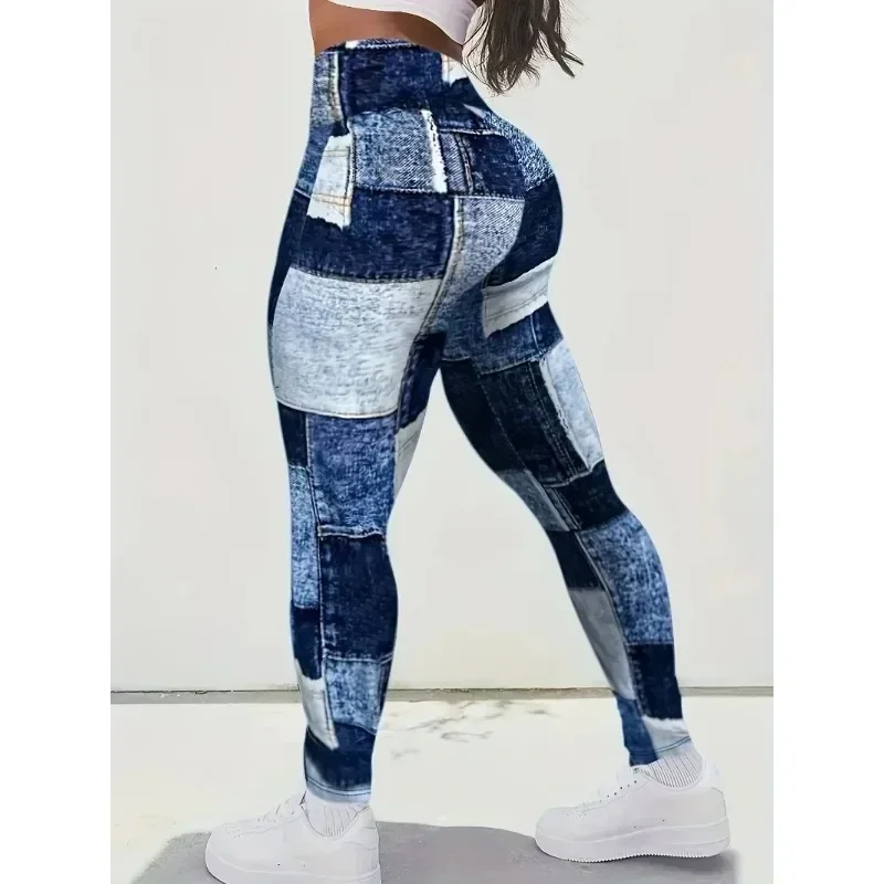 المرأة حجم كبير 1XL-5XL الجوارب غير رسمية عالية الخصر السراويل الرياضية الملونة سليم صالح السراويل تقليد الدنيم طماق ضيقة