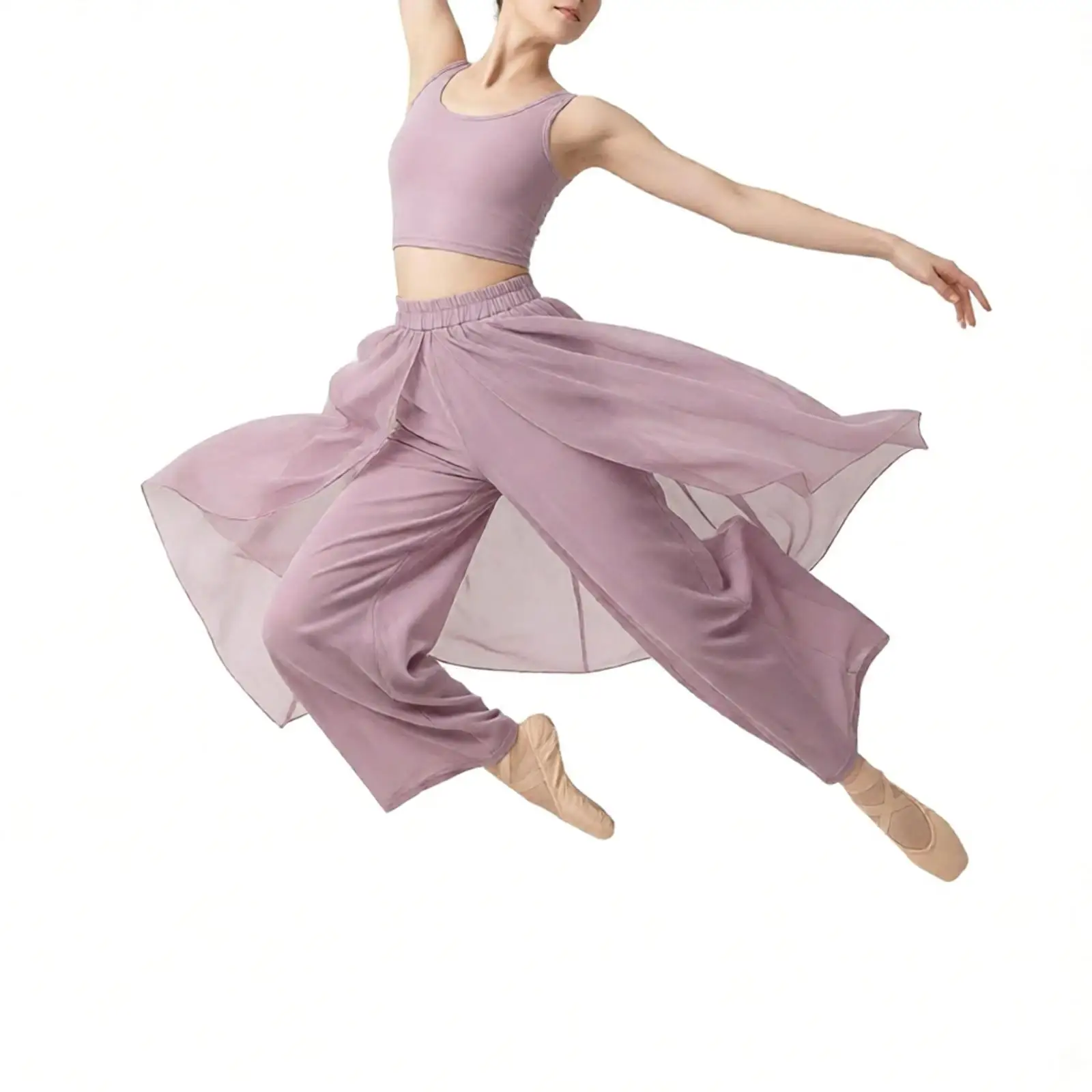 Women Classical Dance Practice Culottes Flowing 2-layer Wide-leg Trousers Modern Dance Irregular Layer Pants Practice Costumes