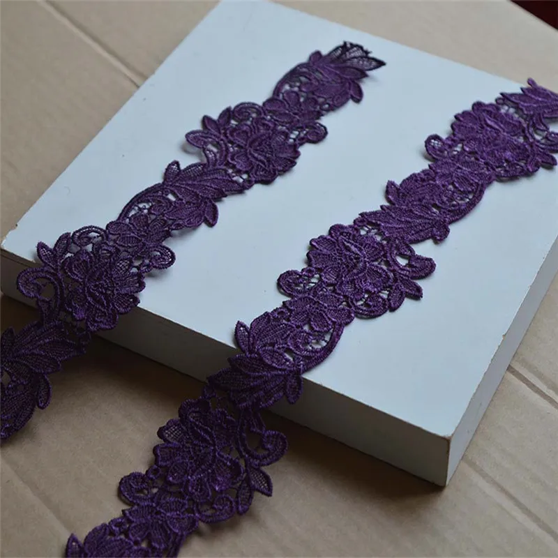 15Yards 5cm Wide Shiny Dark Purple Flower Hollow Venise Diy Venice Lace Clothing Accessories Of Various Garment,Bra.Skirt