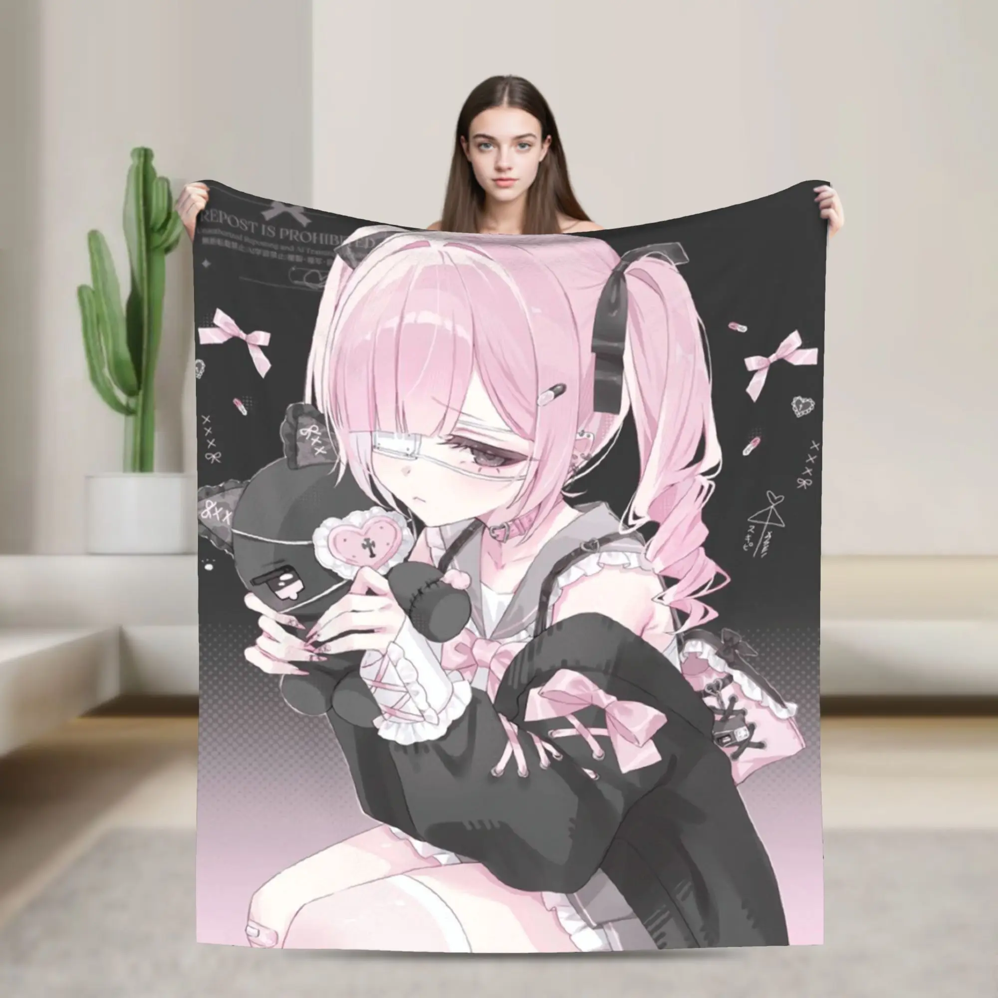 Jirai Kei Soft Blanket  Kids Plush Throw Blanket Graphic Home Decor Flannel Bedspread Sofa Bed Cover