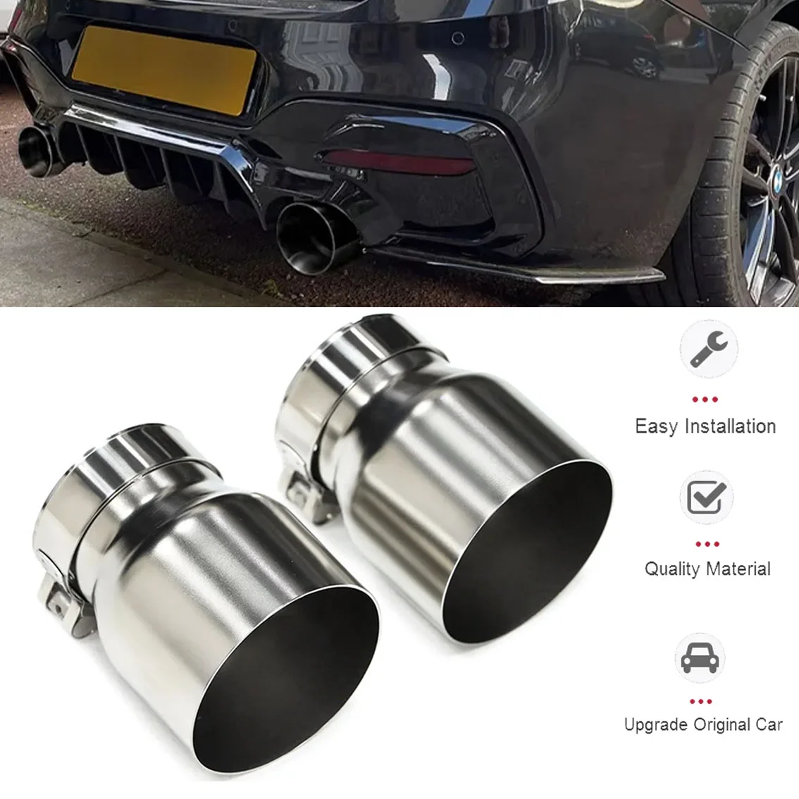 Frosted Silver Exhaust Muffler Exhaust Pipe Tailpipe 2pcs Accessories Simple Installation for BMW M235i M240i F20 21 M135i M140i