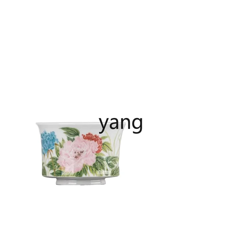 Yjq Xuanzhi Mountain House Hand Painted Three-Color Peony Orchid Cup Jingdezhen Pottery Household Master Cup