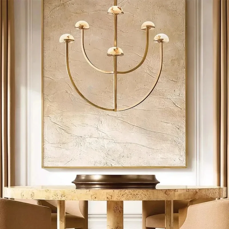 

Spanish Natural Marble Villa Living Room Branch Shaped Chandelier Simple Decoration Retro All Copper Balcony Bedroom LED Light