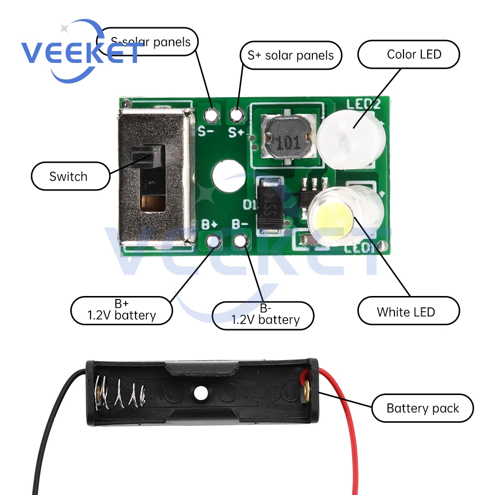 1/5/10pcs 1.2V Solar Lawn Light Lantern Controller Board Ni-MH Battery Road Lamp Circuit Module for Home Solar Landscape Light