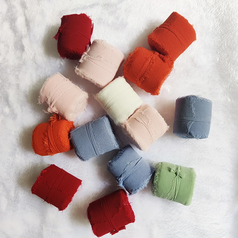 3-Rollen-Set aus Chiffonband mit Fransen zum Verpacken von Blumensträußen, Hochzeitseinladungen, Dekorationen, Geschenkverpackungen und Schleifenherstellung