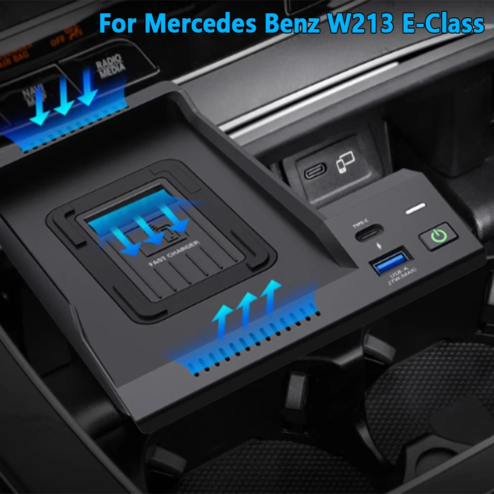 15w Fast wireless charger for Mercedes Benz W213 E-Class E200 E300 E260 2018 2021 phone holder mobile mount charging pad charge
