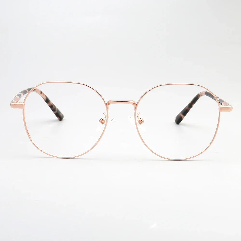 Retro Round Women Eyeglass Frame Men Optical Glasses Frame Vintage Metal Eyewear Acetate Prescription Eyewear Gold Tortoise Pink