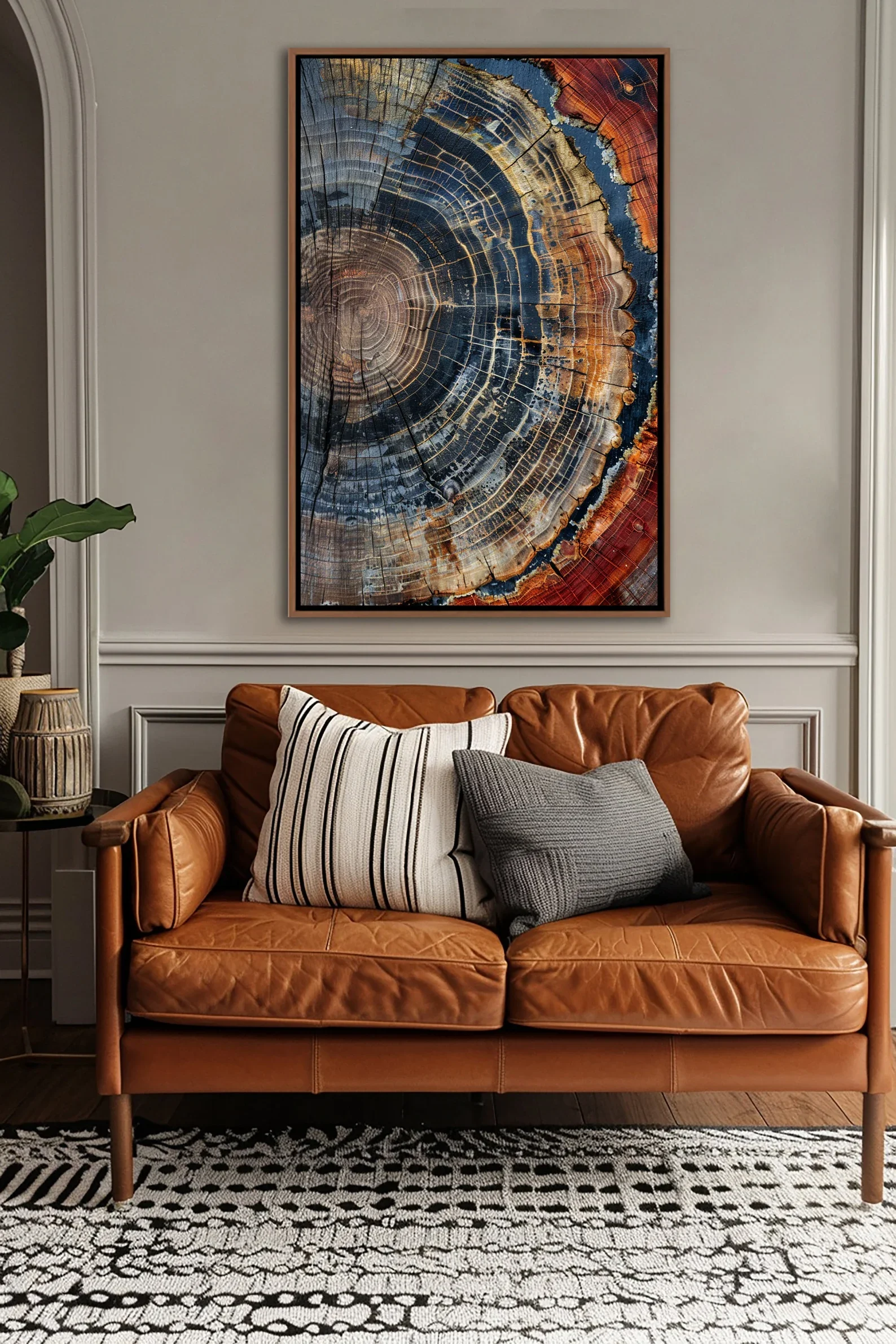 Tree Ring Framed Wall Art, Abstract Colorful Tree Ring Wall Decor, Minimalist Home Canvas Art, Modern Farmhouse Living Room