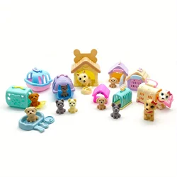 Pretend Play Toy Fashion Mini Pets Cat Dog House Kennel Bathtub for Children Play House Toy Accessories Kids Best Gift
