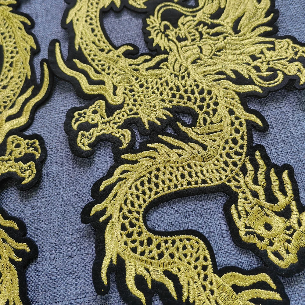 Exquisite Chiese Golden Dragon Embroidery Patches Iron On Patch For Clothes Applique DIY Clothing Accessory Patch