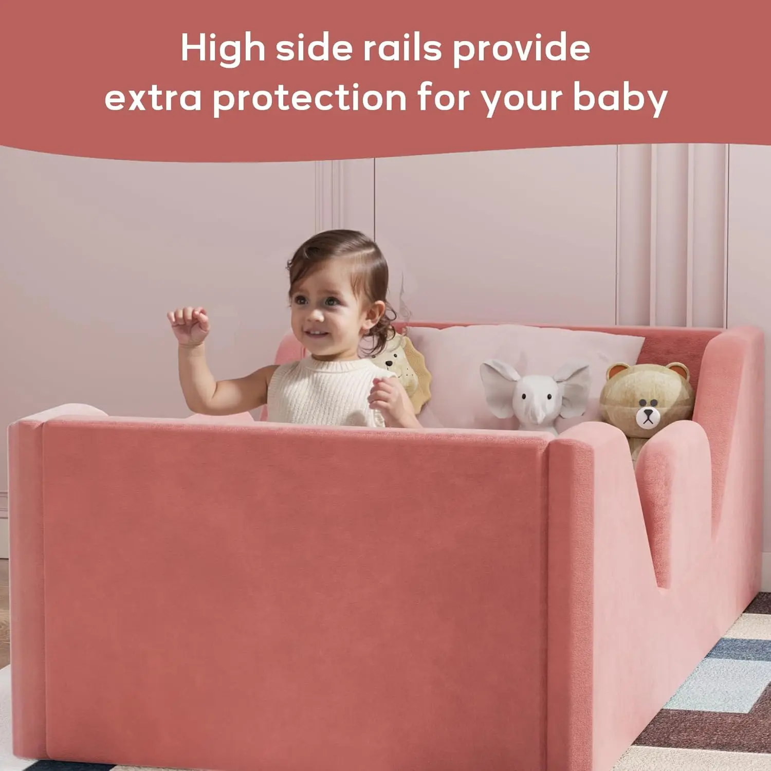 Struttura letto con guide di protezione, lettino per bambini ragazzi e ragazze di età compresa tra 2 e 6 anni, lettino standard per bambini, tessuto certificato T