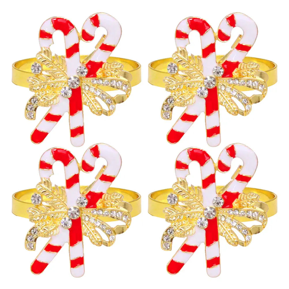 4 قطعة حلقات منديل عطلة طاولة طعام الديكور قصب الحلوى على شكل الذهب دلاء معدنية الزفاف عيد الميلاد المنديل دائرة ورقة #6