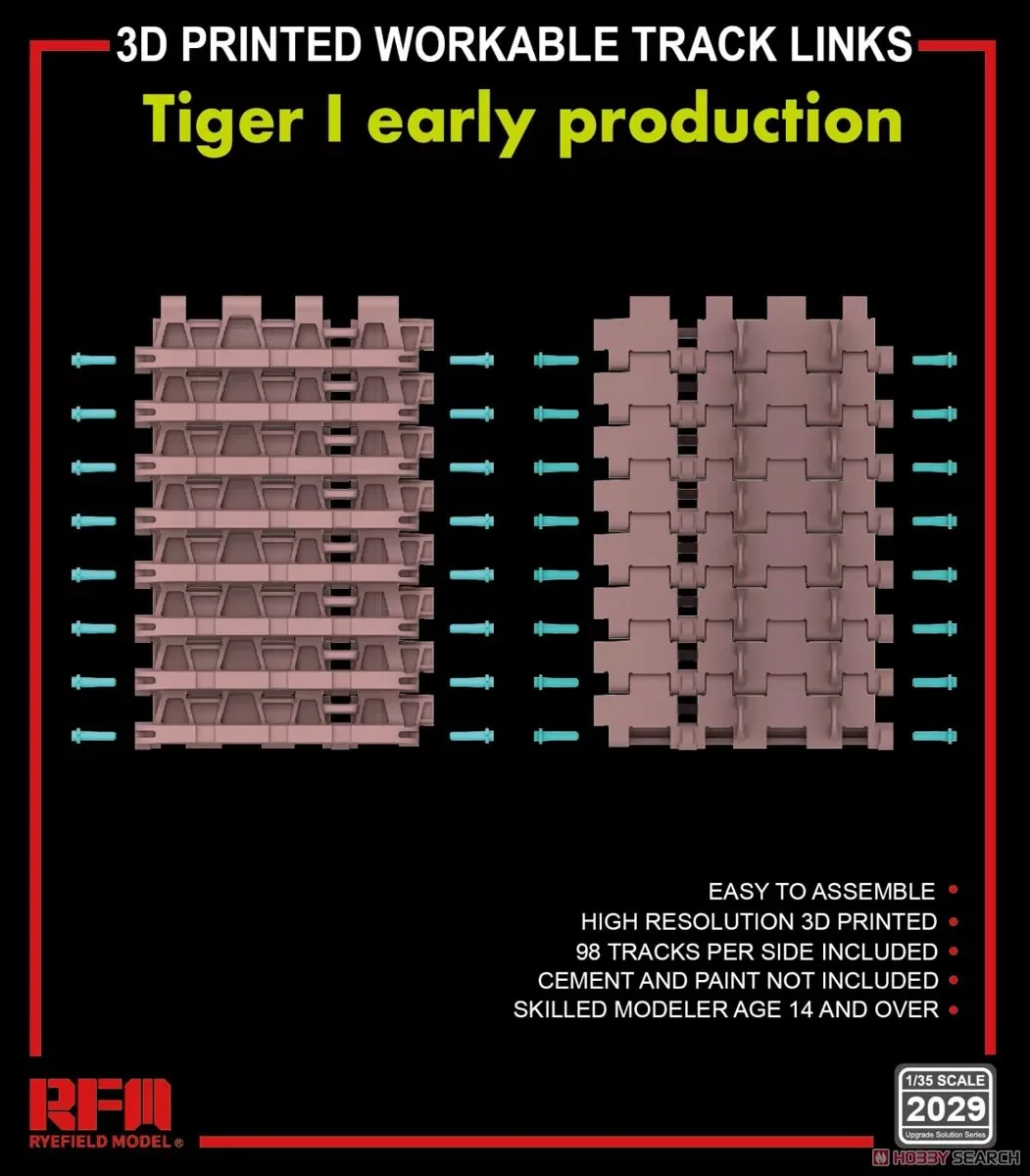 Rye Field 2029 1:35 Scale Panzer Ausf E SdKfz181 Tiger I Early Workable Track Links Vehicle Plastic Assembly Model Building Kit