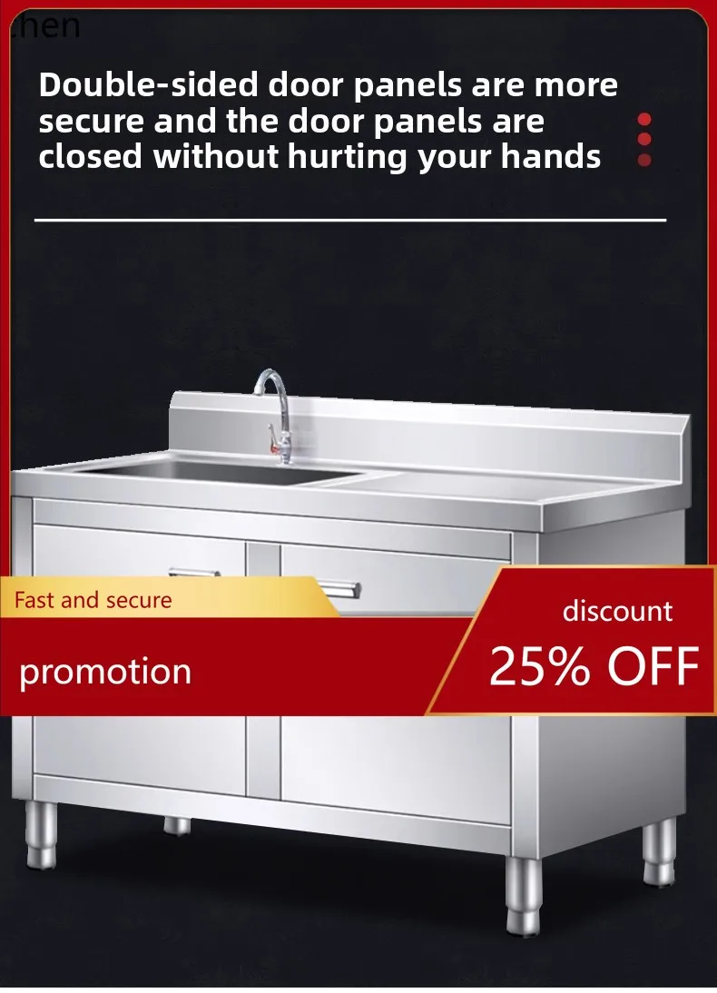 YFY Stainless Steel Sink Cabinet Workbench Integrated Dishwashing Sink with Operation Table Cabinet