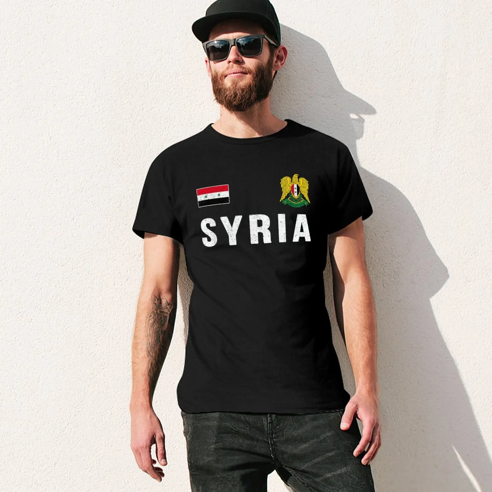 Więcej wzorów flaga syrii syryjczycy mężczyźni Tshirt koszulki T-Shirt O-neck t-shirty kobiety chłopcy odzież 100% bawełna