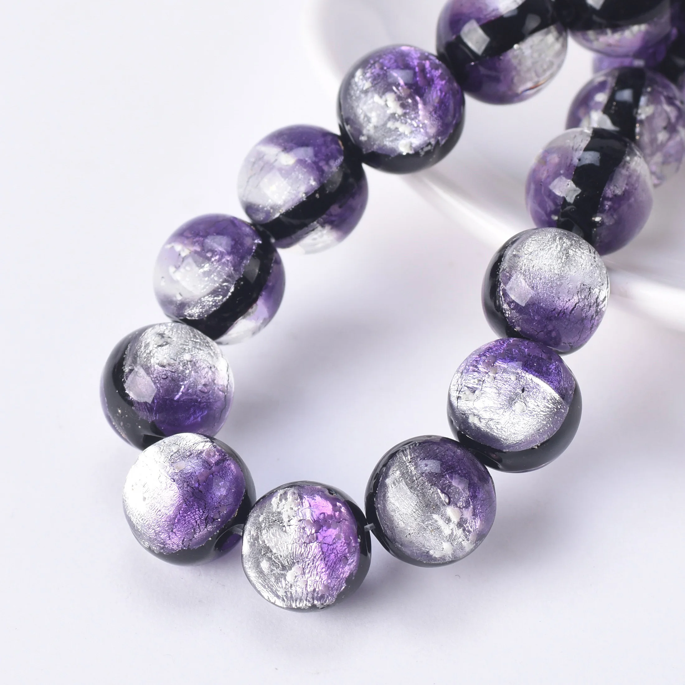5pcs Round Luminous 8mm 10mm 12mm Two-sided Handmade Lampwork Glass Loose Beads for Jewelry Making DIY Crafts Findings