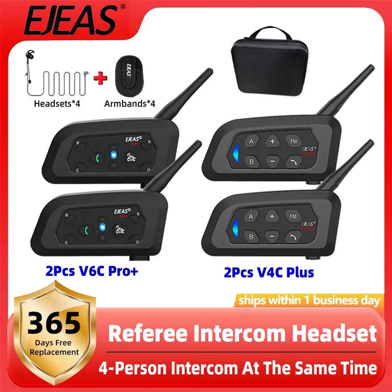 

EJEAS 2Pcs V4C Plus + 2Pcs V6C Pro Football Referee Headset In-ear Earphones Waterproof Bluetooth 5.1 Supports 4-Person Intercom