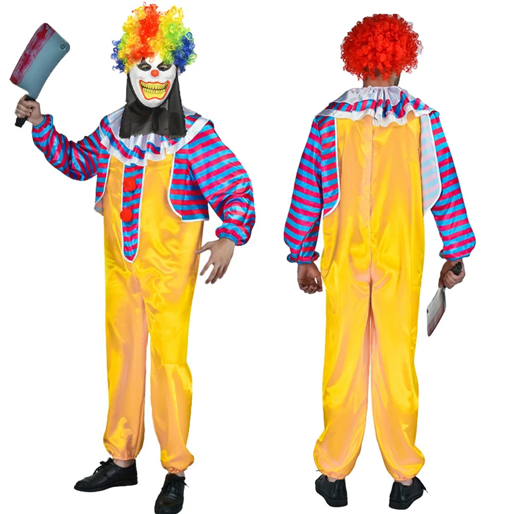 

Взрослый мужской костюм клоуна для косплея, комбинезон с длинными рукавами, Хэллоуин, карнавал, вечеринка, полосатый цирковой костюм Джокера