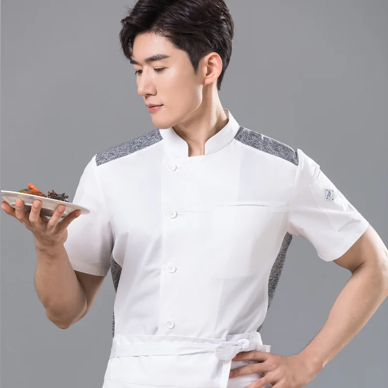 Senior Chef Overalls Men's Short-Sleeved Summer Catering Hotel Restaurant Baking Cake Dessert Chef Tooling Kitchen Clothes