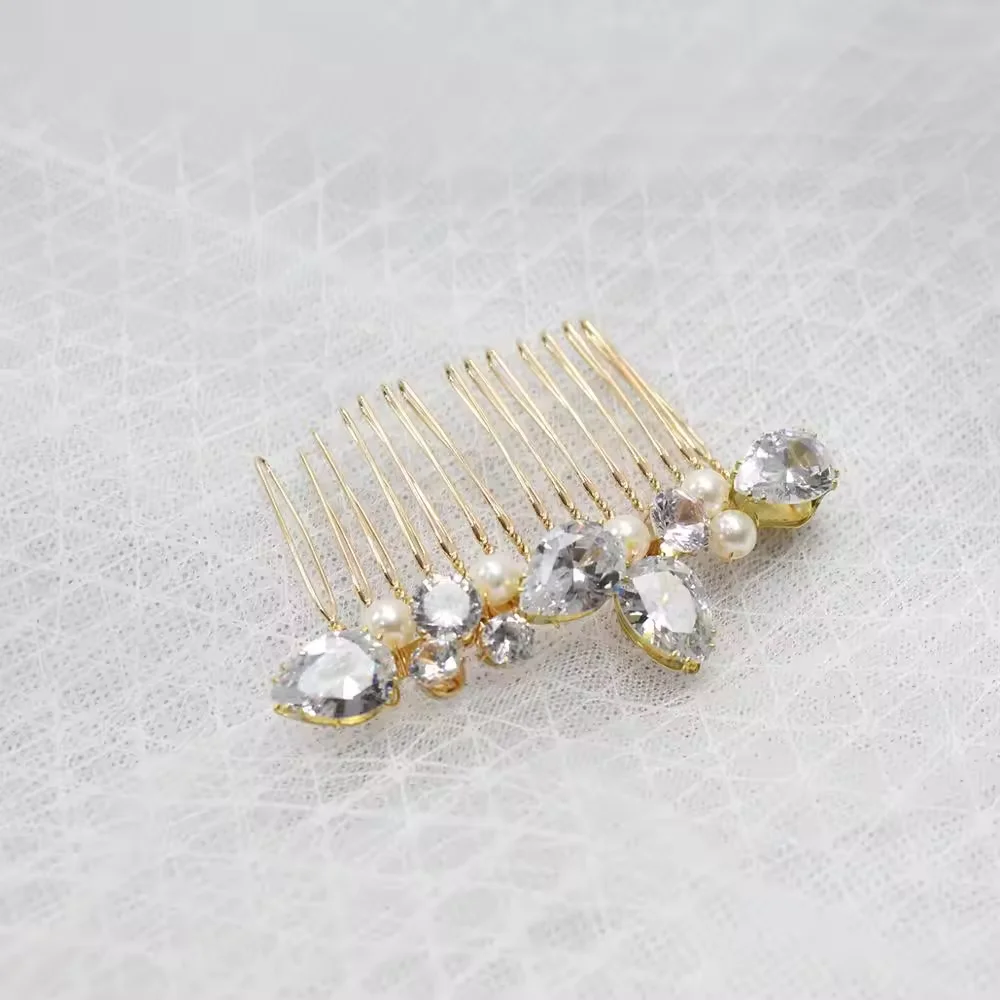 XL021 diadema nupcial de boda hecha a mano, peine de perlas de diamantes de imitación de aleación para el cabello para desfile, actuación, graduación