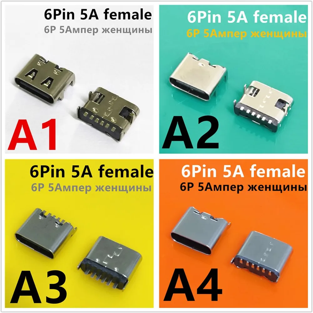 16Models Micro USB-3.1 TYPE-C 6Pin 16Pin 24Pin 3A 5A Female Male Connectors For Mobile Phone Charging SMT Socket Data Jack Port