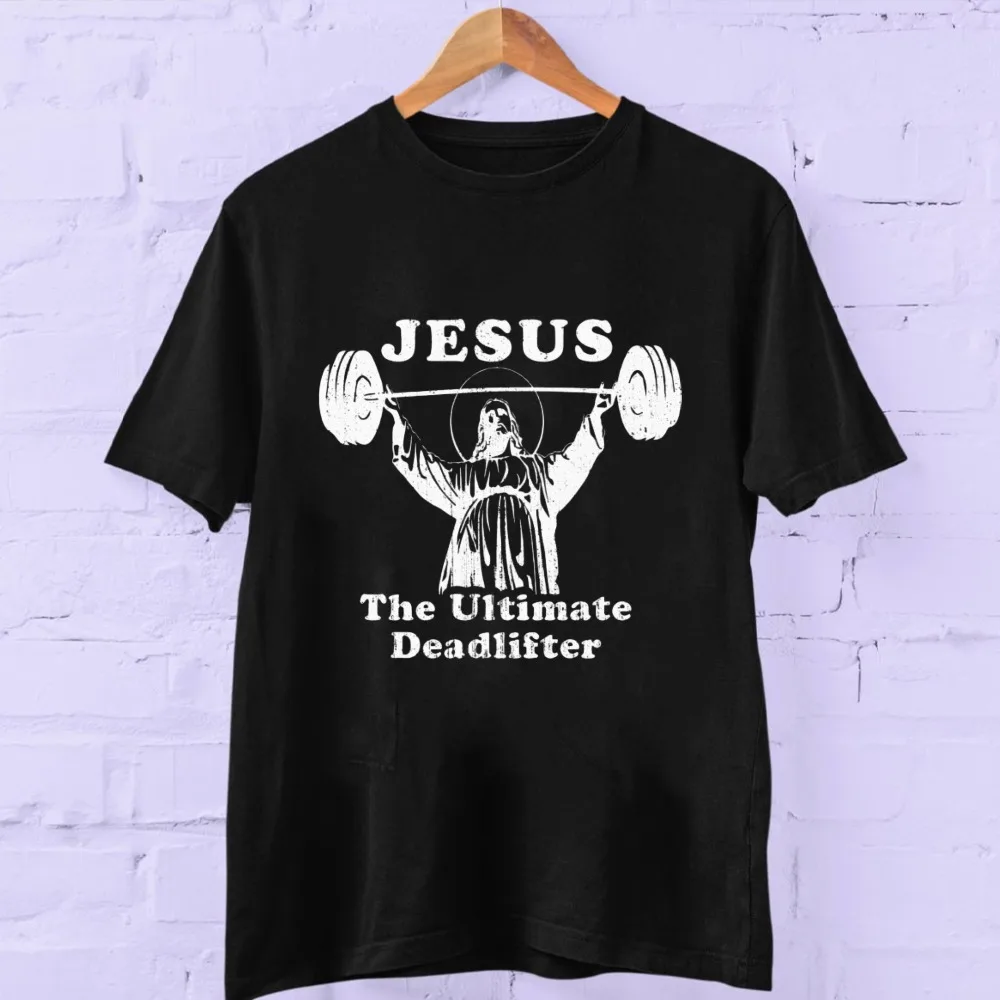 Jesus The Ultimate Dead Lifter T-Shirt: Funny Retro Distressed Christian Gym Workout Humorous Weightlifting Graphic for Fitness