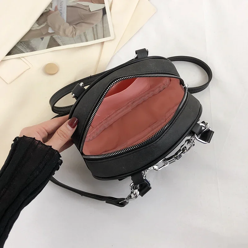 Small Phone Bag For Women High Quality PU Leather Messenger Bag Fashion Thick Chain Handbag Rivet Crossbody Bag Boston Tote Bag