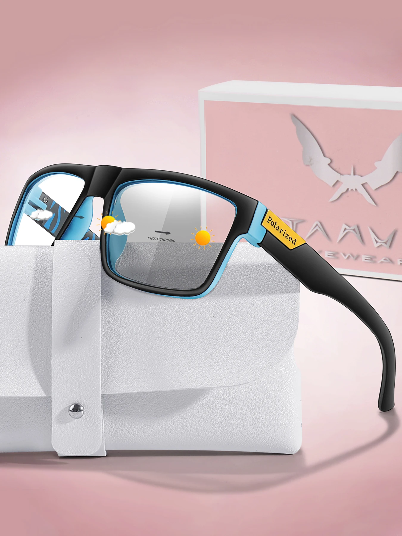 AliExpress TAMWY Men Women Photochromic Sunglasses With Box UV400 Windproof Fashion Square Goggles Cycling Fishing Running Vintage Style