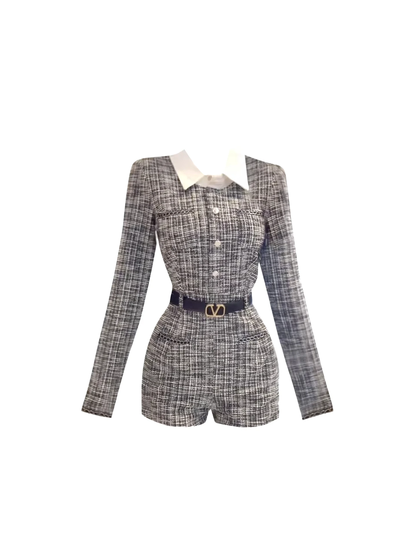 HEZA Luxury plus Size One-Piece Suit Autumn Winter Thickened Waist-Cinching Slimming Pantsuit Fake Two-Piece Suiting