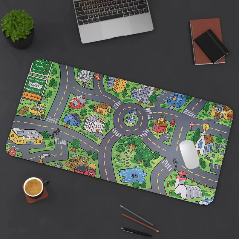 Car City Mousepad Old School Childhood City Mauspad, Schreibtischunterlage, Gaming-Matte, rutschfest, langlebig, genähte Kanten, verlängerte Unterlage, Büroteppich