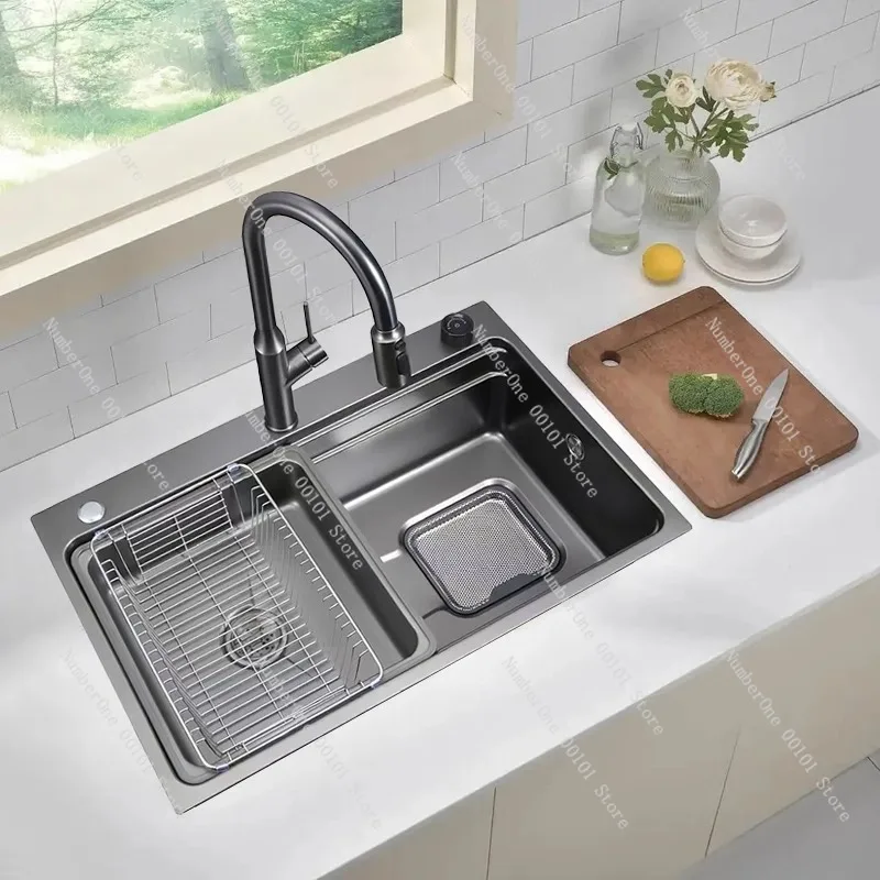 Fregadero de cocina de acero inoxidable hecho a mano para uso doméstico: lavabo para lavavajillas bajo encimera de tazón grande individual SUS304