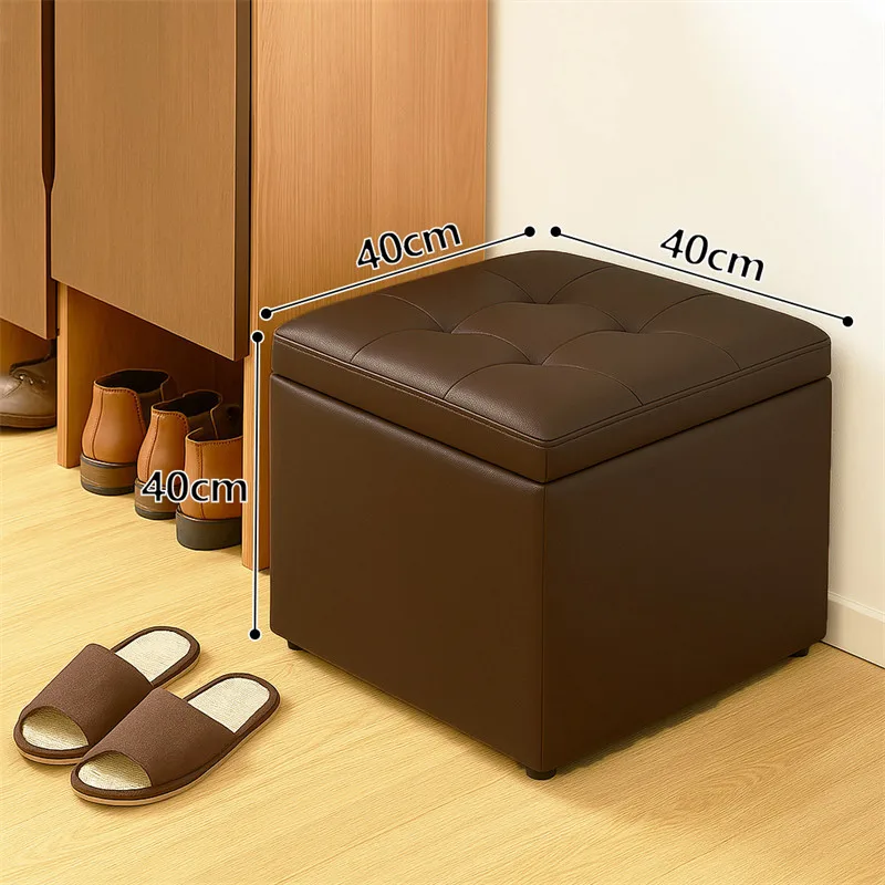 Premium Solid Wood Storage Stool with Soft Cushion Seat, Modern Minimalist Shoe Bench for Entryway, Compact and Multi-Functional
