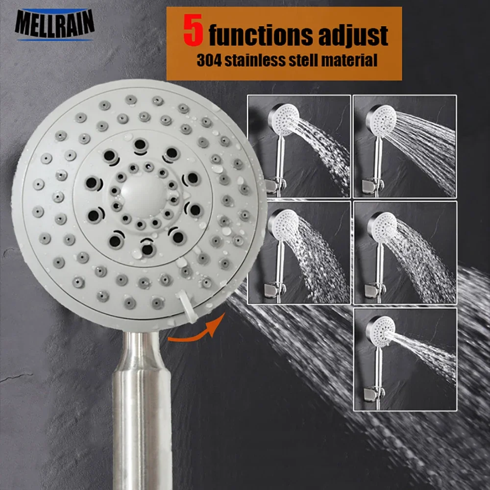 New 5 functions stainless steel hand shower massagers bathroom accessories brushed water saving rain heldhold shower head