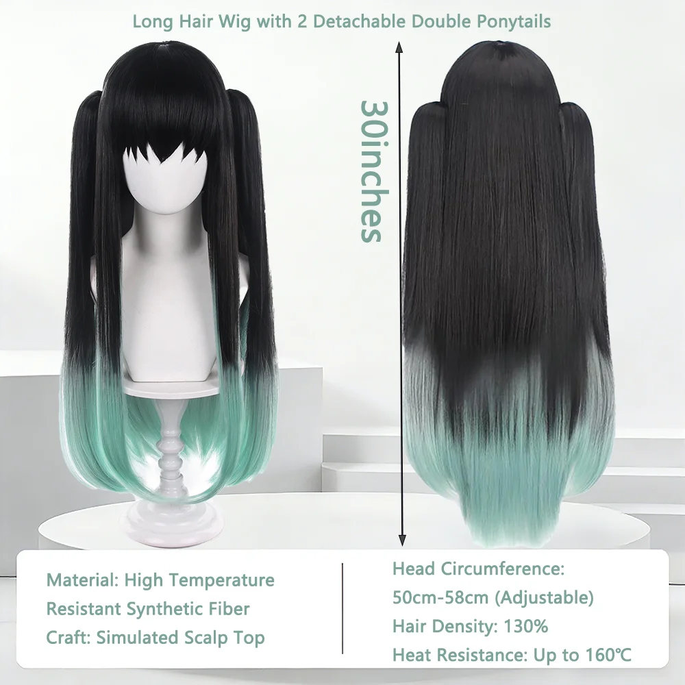 

Tokitou Muichirou Anime Cosplay Wig Black Green Gradient Long Straight Wig with Bangs Natural Look Heat Resistant Synthetic Hair