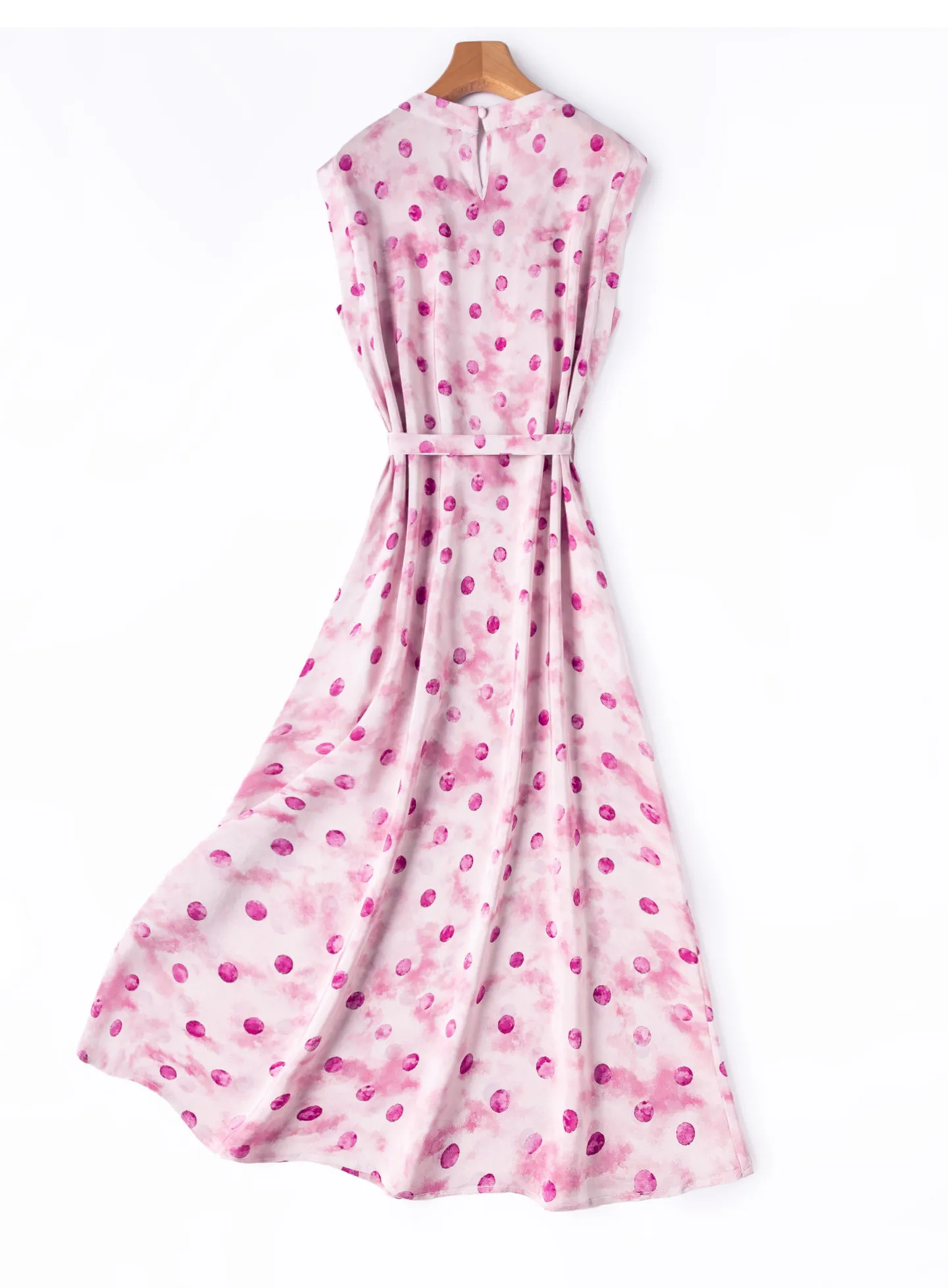 BirdTree-100%Real Silk Double Crepe Elegant Vest Dress, O Neck Dot Print, Women Age Reduction Dresses, 2026 Summer New D66994CC