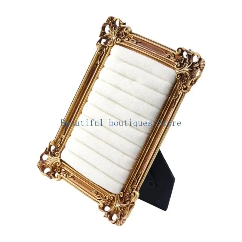 U4LF Jewelry Display Stand with Ornate Gold-Tone Frame for Tabletop Use