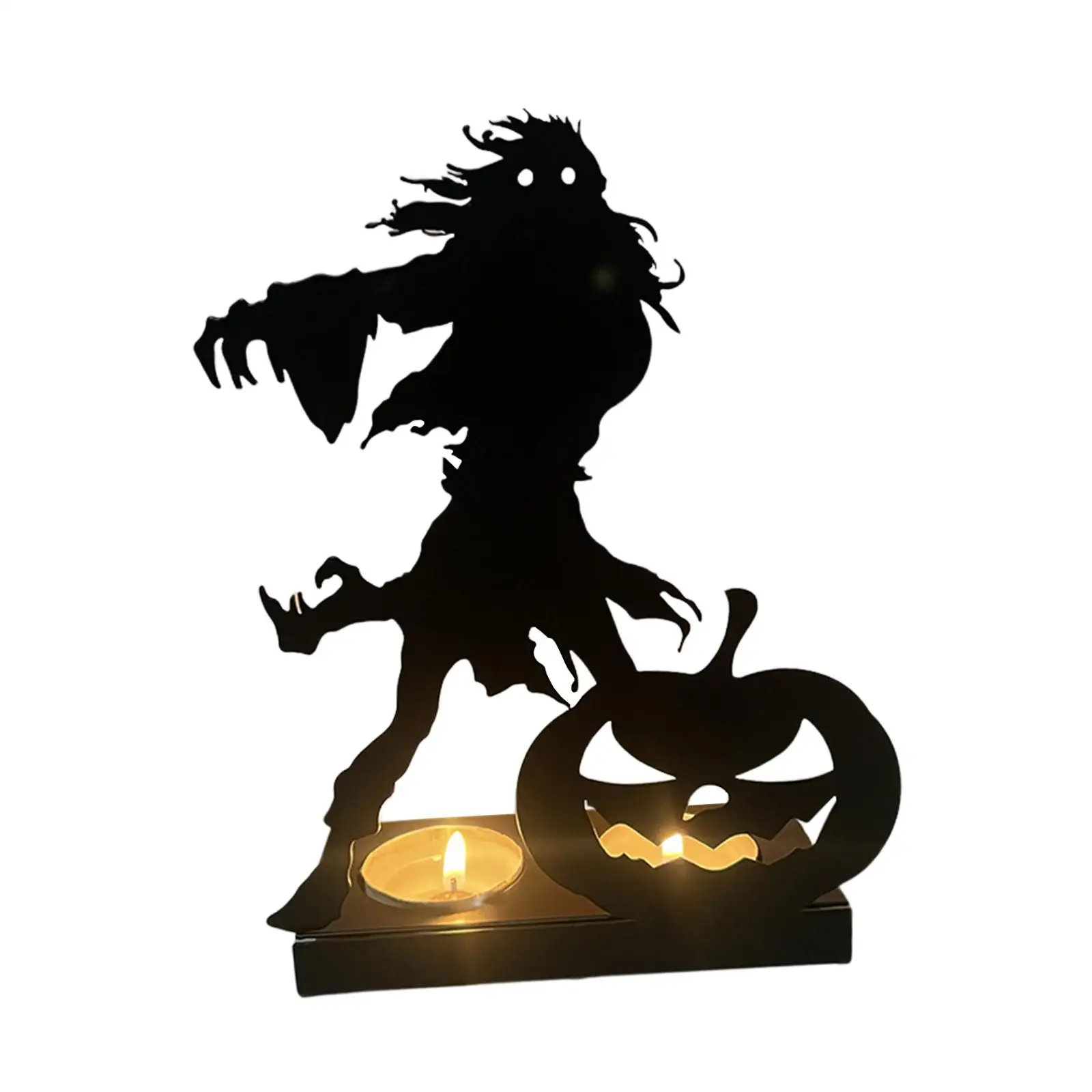 Black Iron Tealight Candle Holder Halloween Candlestick Stand Metal Silhouette Decorative for Tabletop Spooky Festival Decor