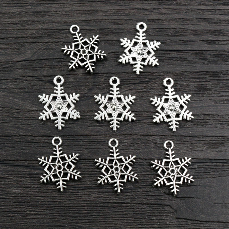 50pcs 18x15mm Snowflake Snow Charms Pendant Antique Silver Plated DIY Jewelry Making Accessories Findings For Necklace Bracelet