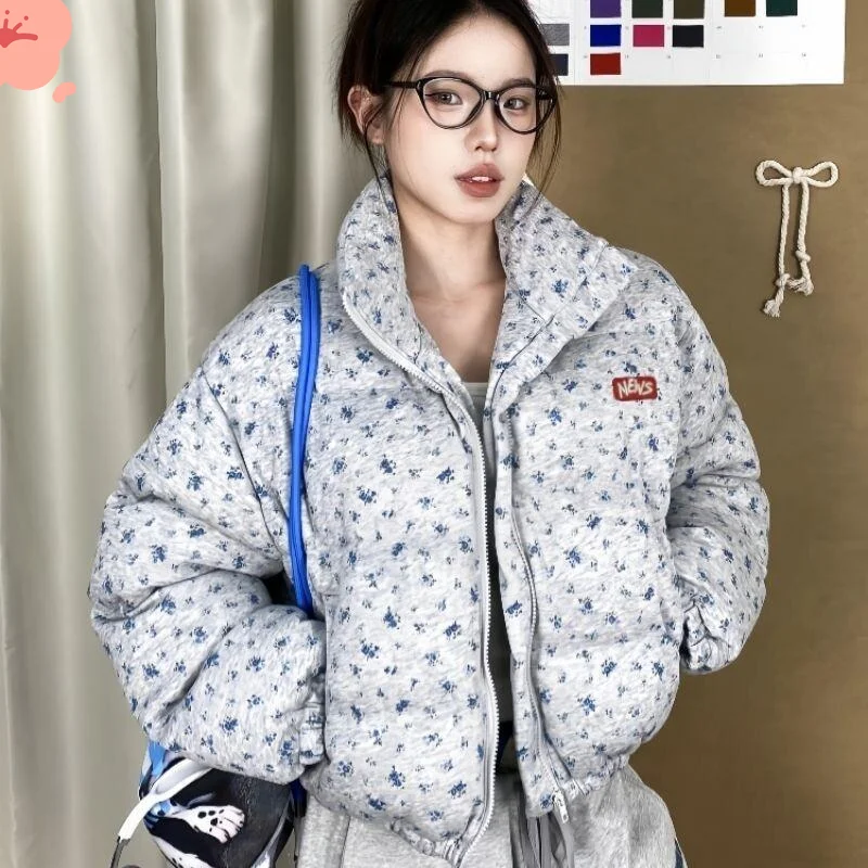 Abrigo de mujer, chaqueta de invierno y otoño, prendas de vestir exteriores, abrigo de moda de algodón acolchado grueso y holgado coreano corto con forro polar cálido