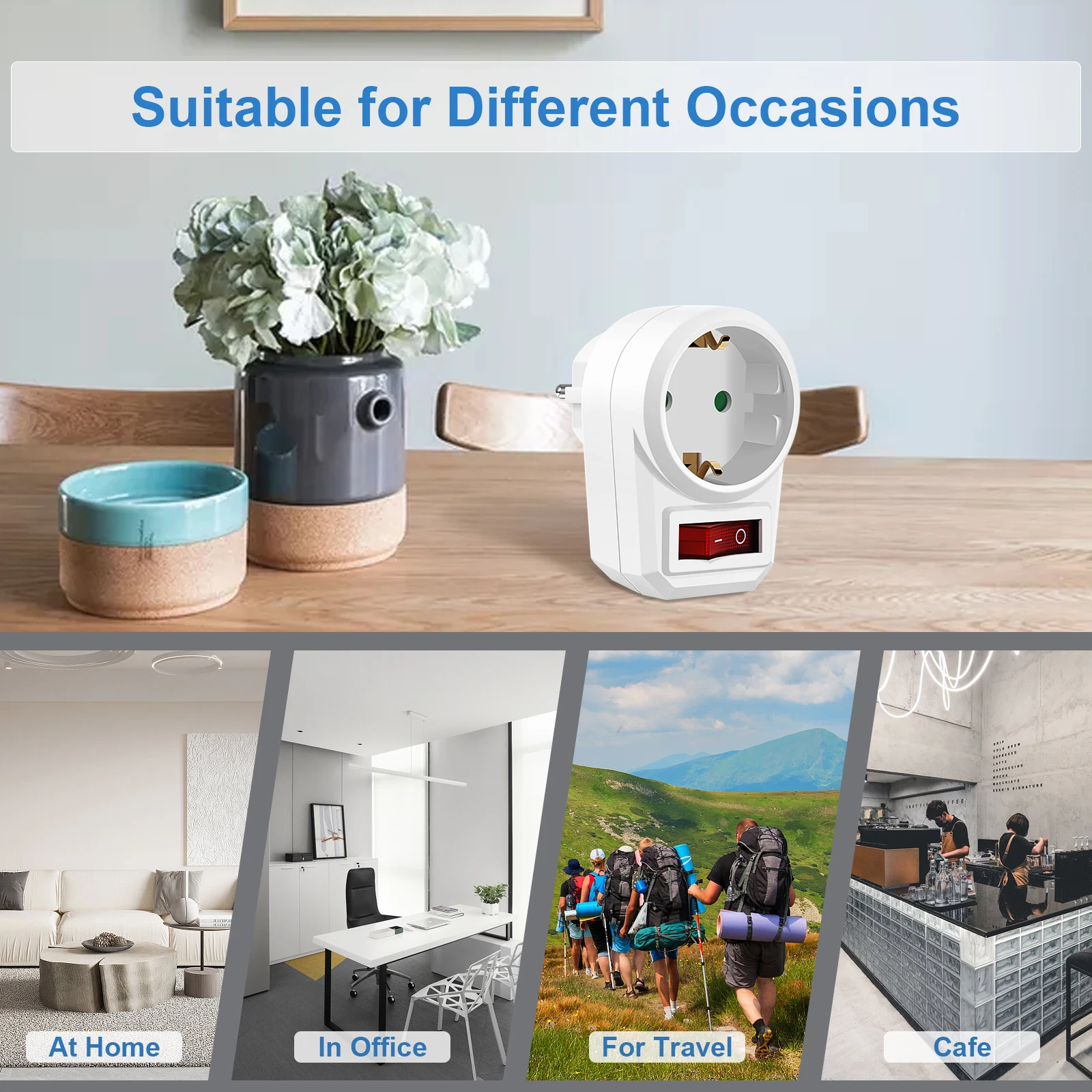 3PCS EU Socket Adapter With Switch ON/OFF European Standard Power Conversion Plug 250V 16A Electrical Outlet Extension Plug