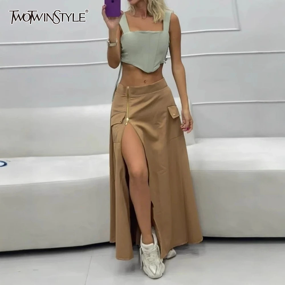 

TWOTWINSTYLE хитовый цветной комплект из двух предметов для женщин, жилет без рукавов с квадратным вырезом и высокой талией, темпераментные комплекты с юбкой, женские новые