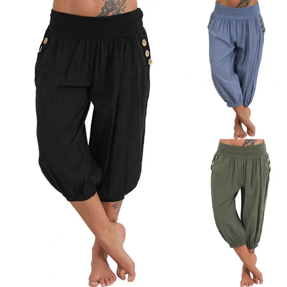 

Loose Harem Pants Casual Pockets Comfortable Women Solid Color Casual Bloomers Bloomers Skin-friendly