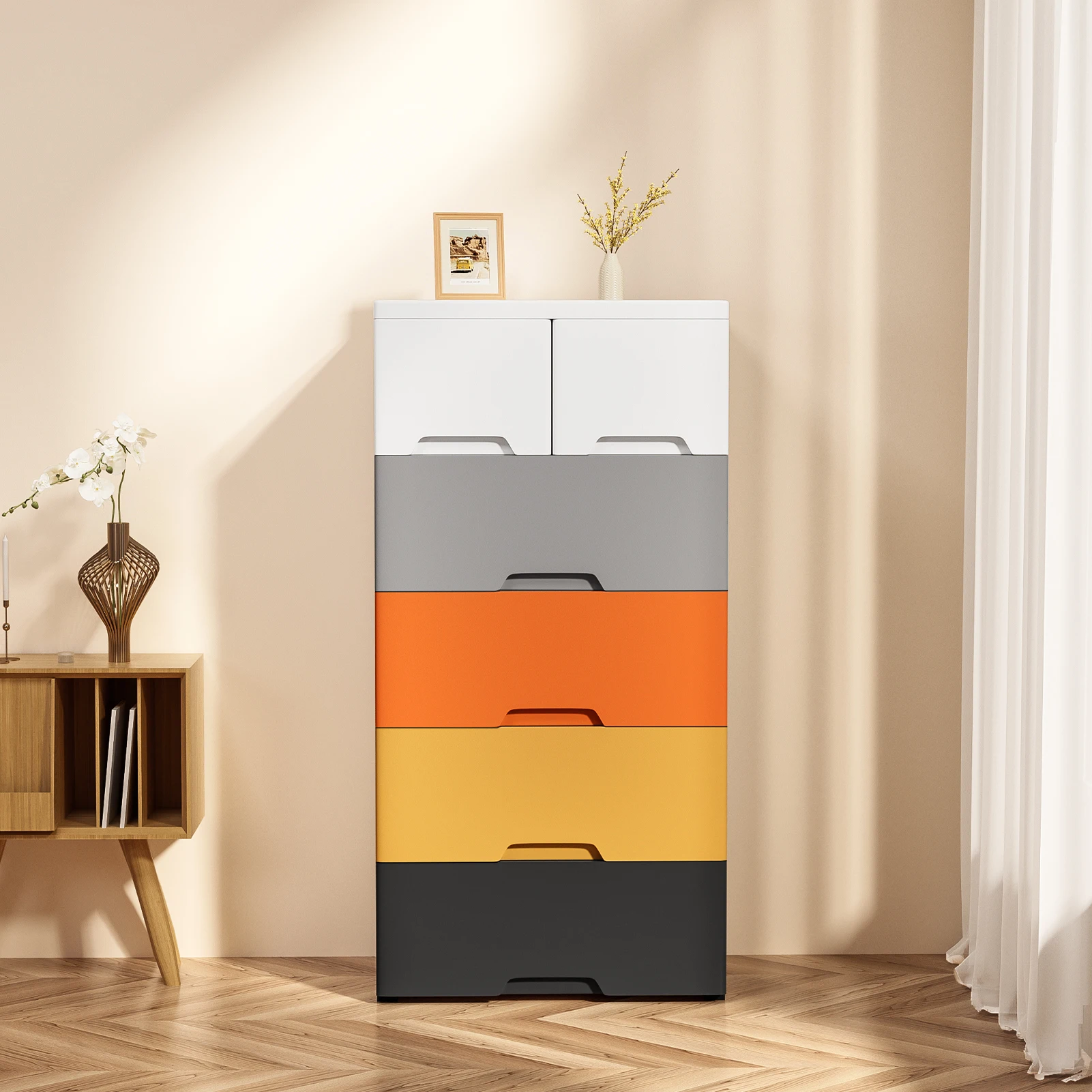 Morden 5-Tiers  Morandi European style drawer style storage cabinet, children's wardrobe, storage cabinet, organizing box