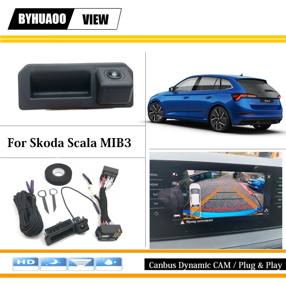 Kamera cofania Canbus Dynamic Trajectory do Skody Scala 2019 2020 2021 2022 2023 MIB3 z kamerą cofania NAV Plug & Play