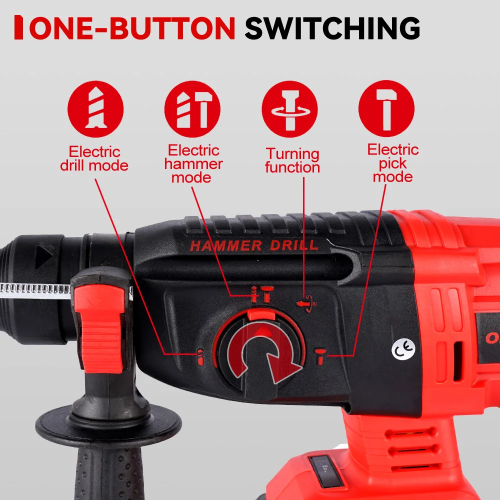สว่านโรตารี่ไร้สาย ONEVAN 2000W Brushless พร้อมฟังก์ชั่นหลายอย่าง สว่านกระแทกไฟฟ้า ใช้กับแบตเตอรี่ Makita 18V