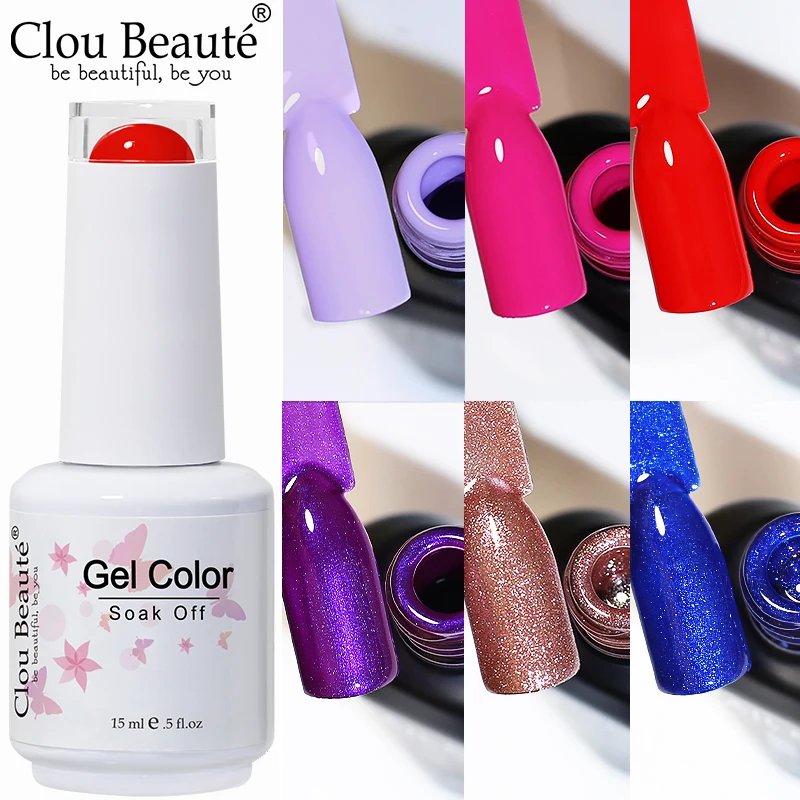 Clou Beaute 15มล. สีแวววาวสีเจลทาเล็บ Vernis กึ่งถาวรเคลือบเงาเล็บศิลปะทำเล็บอุปกรณ์ทำเล็บไฮบริด